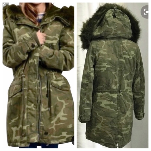 camo fur lined parka